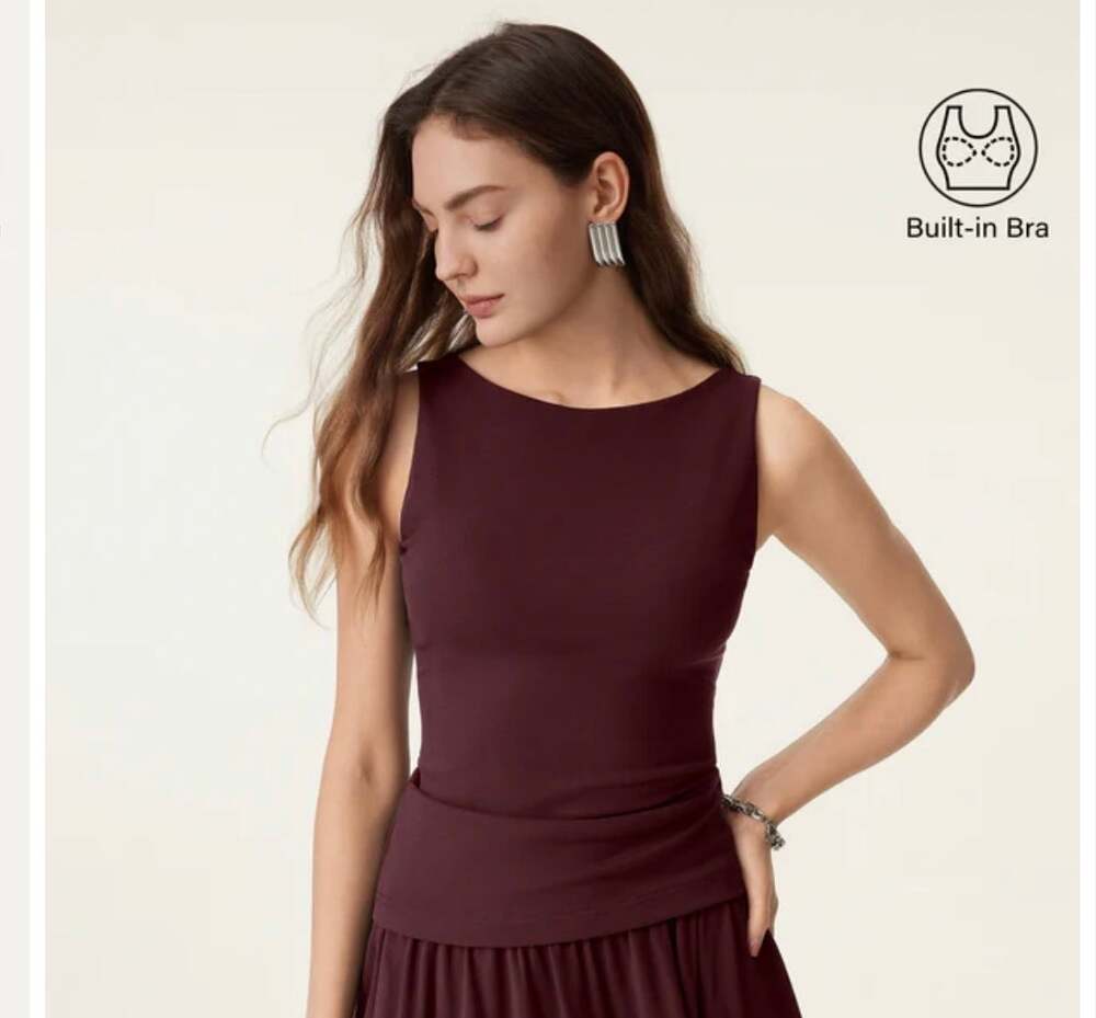OGL Ribbed Built-In Bra Tank Top Burgundy Size XS Stretchy Cooling Fabric New